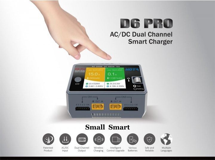 Двоканальний зарядний пристрій HOTA D6 Pro 325W 15A 1-6S ACDC Smart Charger з бездротовою зарядкою D6 Pro фото